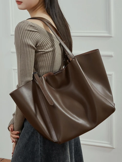 Sac tote femme en cuir véritable grande capacité nouveau modèle 2026 vintage tendance coréen bandoulière unique sacs mère et fille pour le commerce transfrontalier