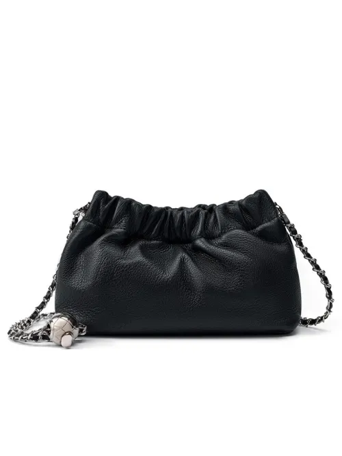 Sac sous le bras à chaîne tendance 2025 pour femme sac nuage plissé haut de gamme en cuir de vache bandoulière épaule chaîne à boule dorée