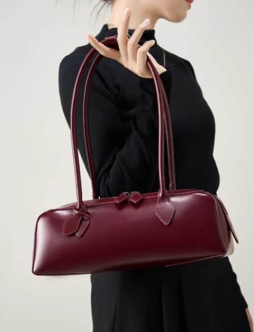 Sac baguette long en cuir de vache, grande capacité, design de niche coréen, à porter sous le bras, nouveau modèle 2026 pour femme