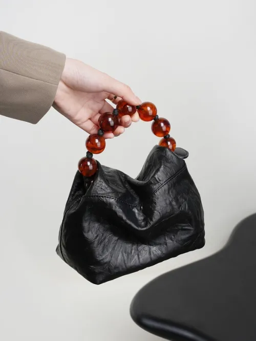 Nouveau style chinois sac à perles original cuir de première couche pour femme motif grainé sac lunch à main et bandoulière