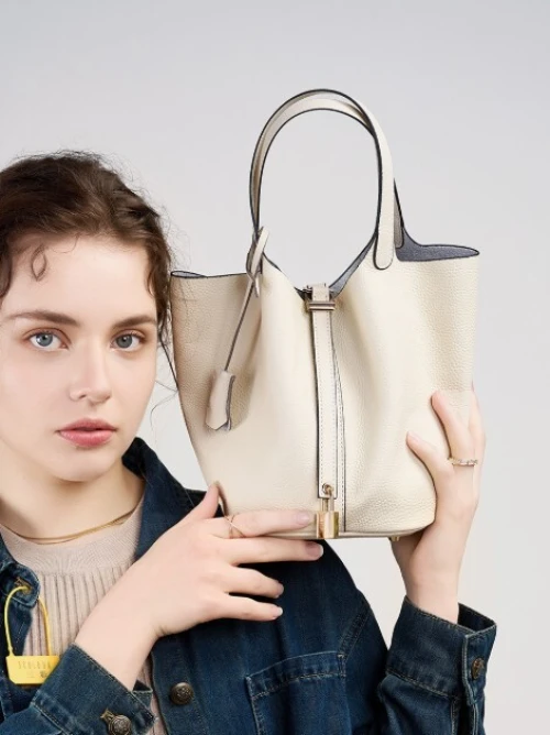 Sac seau panier femme cuir véritable nouvelle année 2026 à main pratique pour maman sac de mariée chic haut de gamme