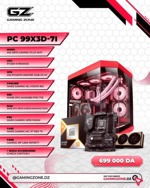 GAMINGZONE CONFIG PC 99X3D-7I RYZEN9 9900X3D - RTX 5070 3X INSPIRE - X870 GAMING PLUS WIFI -  RAM 64GB DDR5 6400MHZ - 1000WATTS