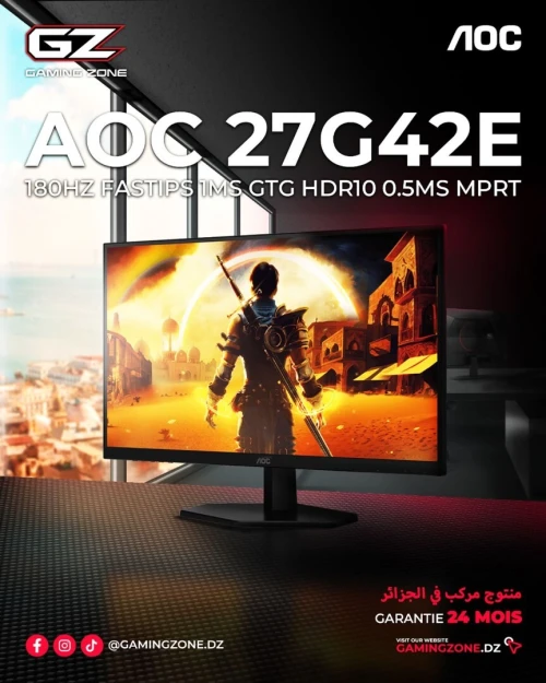 ECRAN AOC GAMING 27G42E 27" FHD FAST IPS 180Hz 0.5Ms HDR10 Adaptive-Sync MADE IN ALGERIA