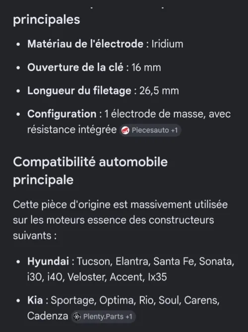 Bougie d'allumage Hyundai/Kia (Réf 18846-11070) Original