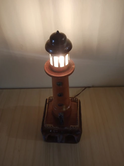 Vintage Phare lampe miniature en bois des années 50's / 60's 