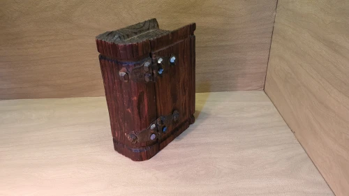 Ancien Livre boite en bois et fer forgé, charme rustique, coffret à bijoux