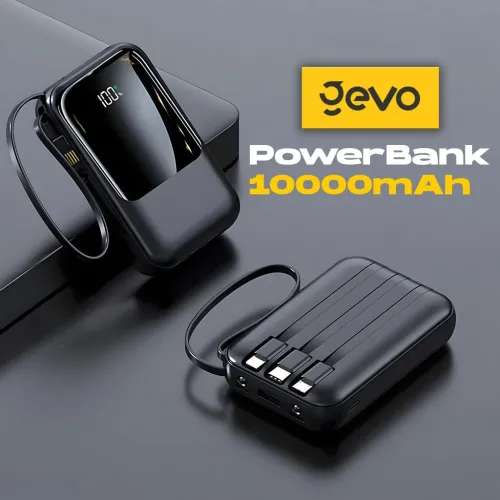 Power Bank Fast Charge Gevo10000mAh avec Cable intégré LCD Screen باور بانك سعة 10000ميلي أمبير