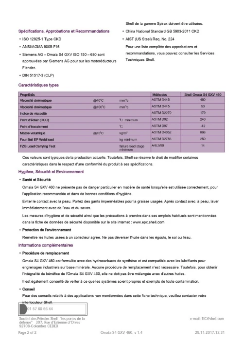 SHELL OMALA S4 GXV 460 DISPONIBLE EQUIVALENT