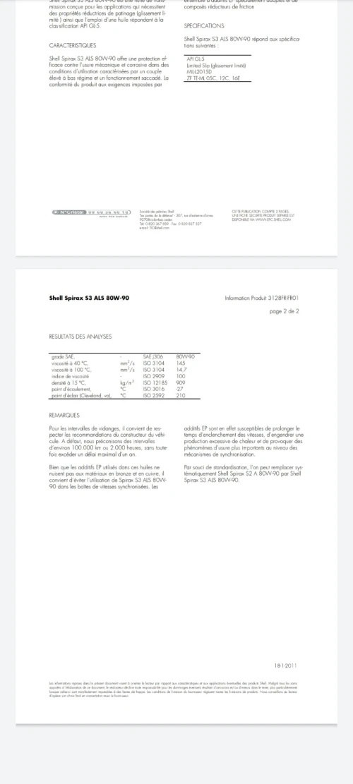 Shell Spirax S3 ALS 80W90 20 litres DISPONIBLE EQUIVALENT