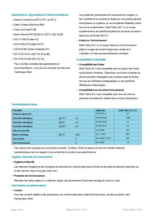 SHELL TELLUS S3 v 32 FUT 200 LITRES
