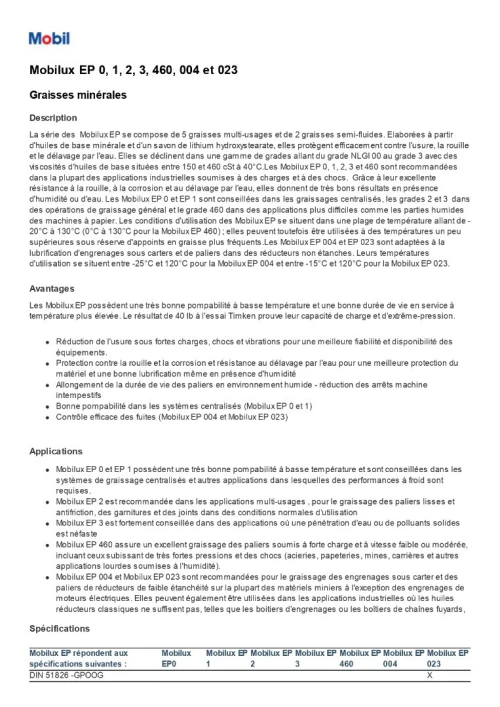 MOBIL MOBILUX EP 1  CARTOUCHE 400