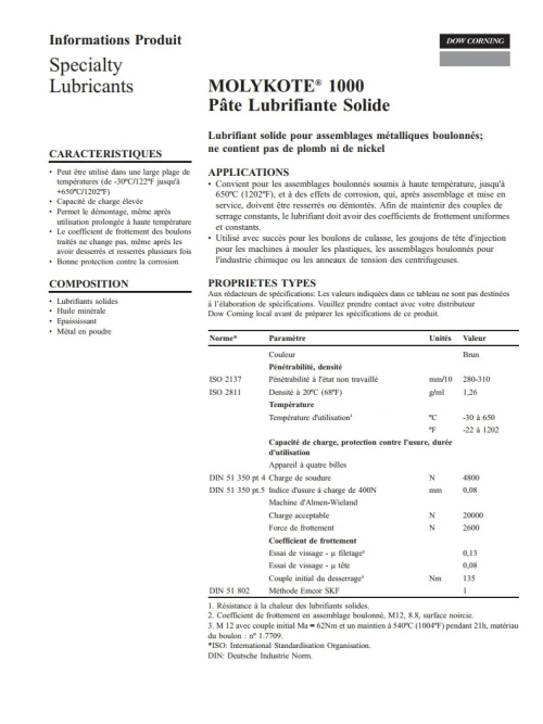 MOLYKOTE 1000 SPRAY Lubrifiant aérosol 400 ml