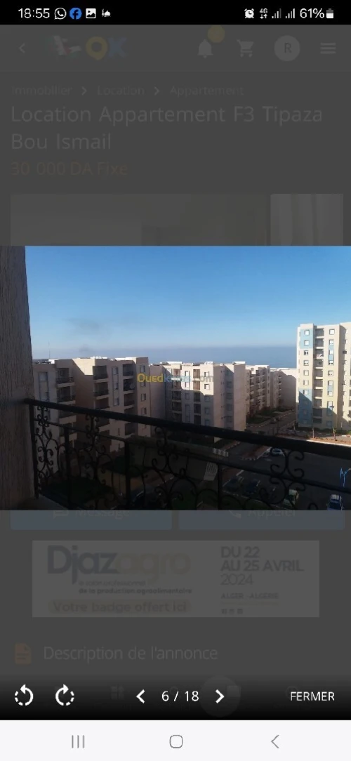 Location Appartement F3 Tipaza Bou ismail