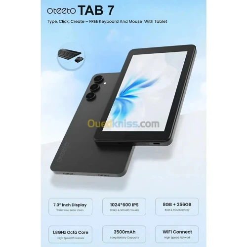 Tablette Oteeto Tab 7 RAM 8G -256 7.0" IPS LCD 1024*600 Android 14 Wifi /SD