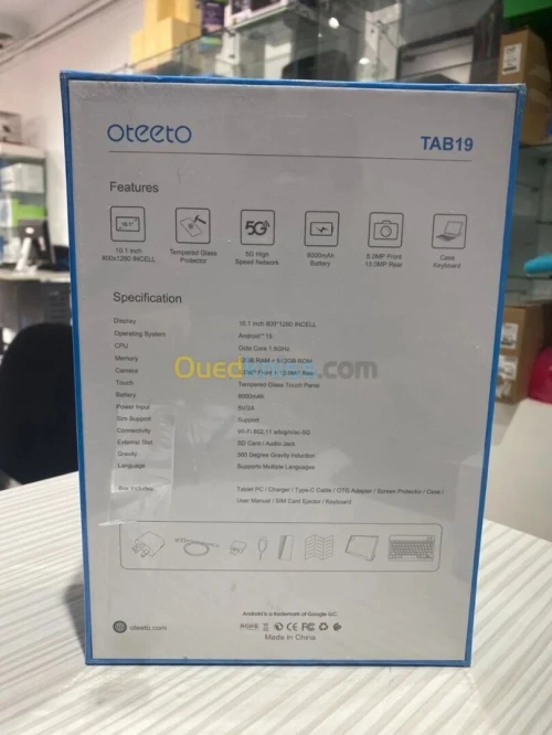 Tablette Oteeto TAB 19 /12GB RAM / 512GB -10.1" Wifi 5G Android 15