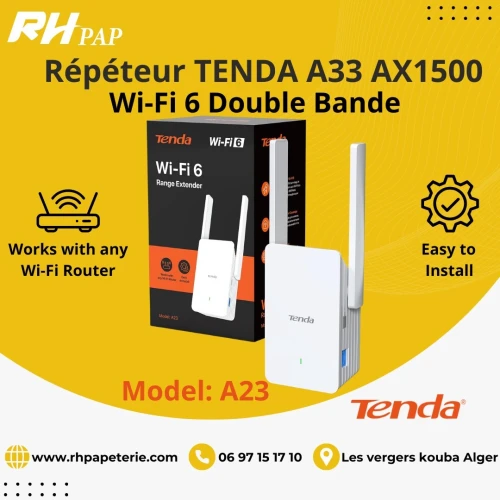 Répéteur TENDA A23 AX1500 Wi-Fi 6 Double Bande