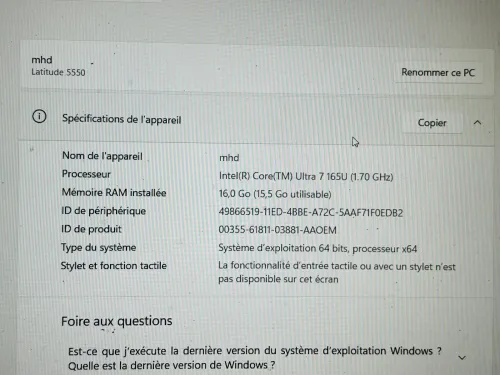 Dell latitude 5550 iintel ultra 7 165U