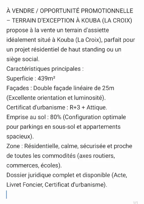 Vente Terrain Alger Kouba