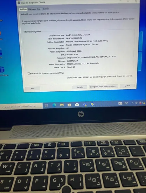 hp elite book 840 G4 i7 7eme generation SSD 16Gb RAM