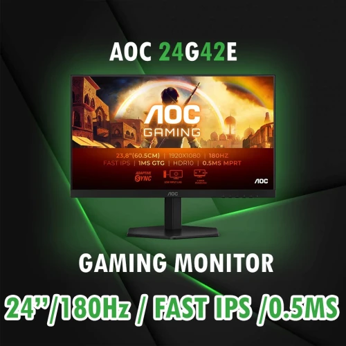 AOC 24G4E / GAMING MONITOR / 180Hz / IPS / 0.5ms / 24"