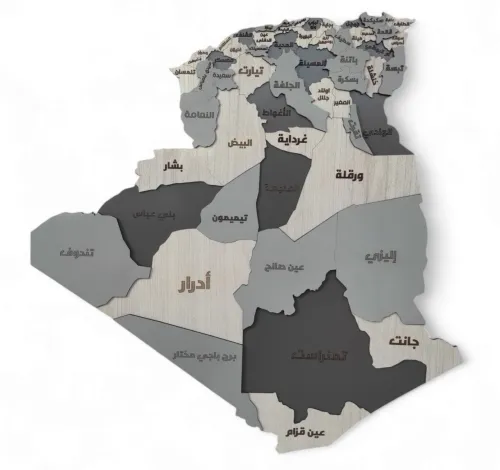 Carte géographique Algérie 3D bois 58 wilayas ou 69