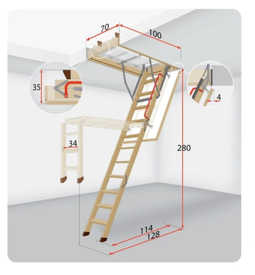 Escalier escamotable pliable en bois