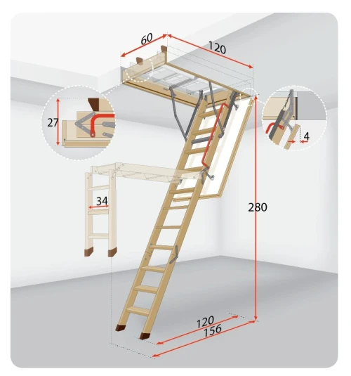 Escalier escamotable pliable en bois