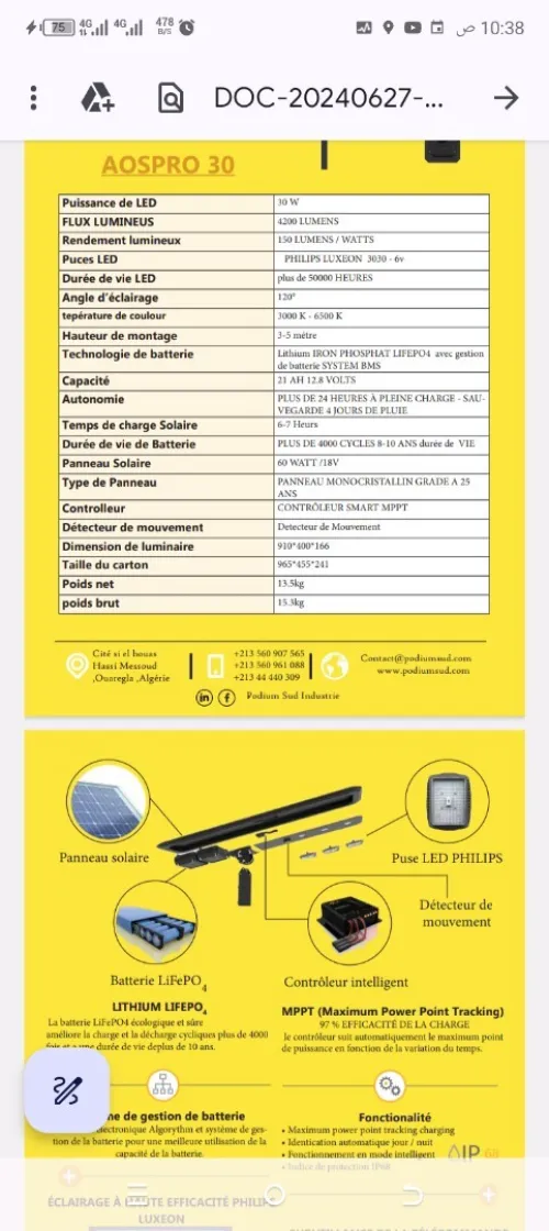 Luminaire solaire AOS PRO30W 