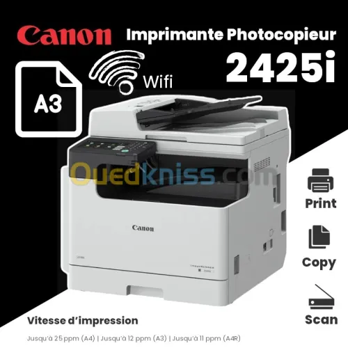 CANON IR 2425I MULTIFONCTIONS A3 LASER MONOCHROME ADF USB WIFI (rupture de stock)