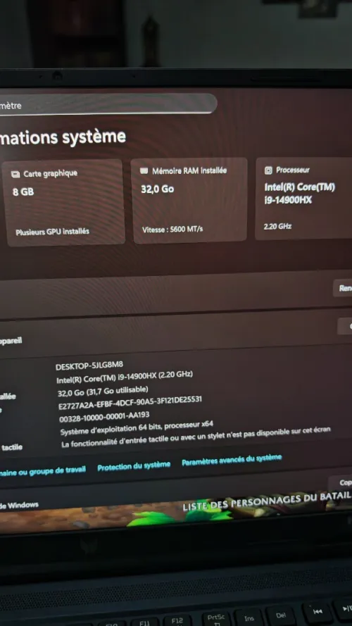 Acer Predator Helios Neo16 / i9 14900hx/ 32go drr5 5600/ RTX 4060 8go 140watt/ SSD 1tbs, ecran 2k 240hz