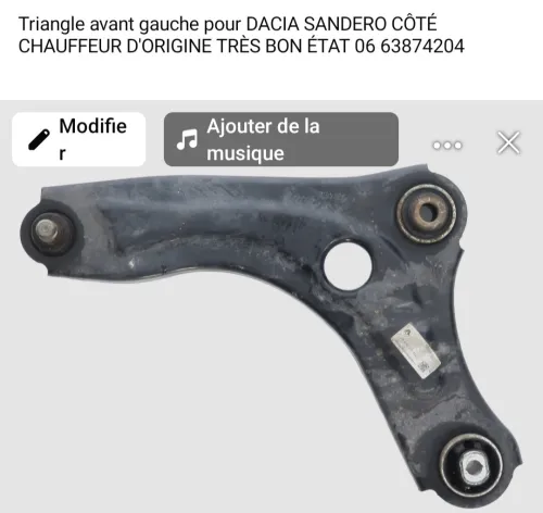 Triangle avant gauche pour DACIA SANDERO côté chauffeur