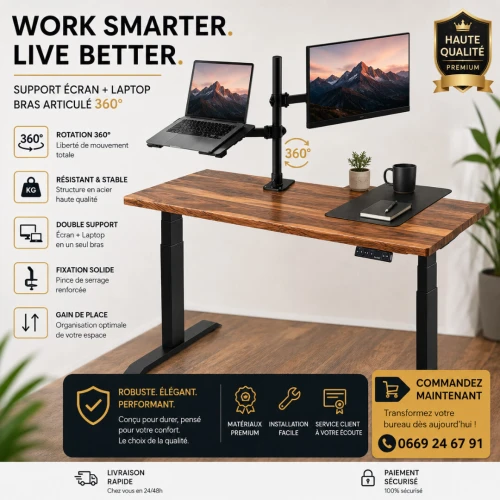 Support Écran MONITEUR et Ordinateur Portable - Réglable 360