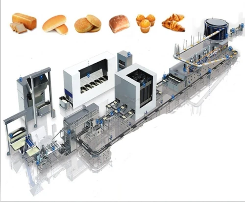 Ligne de production du pain industriel, madeleine, croissants  et de pain au lait moelleux.