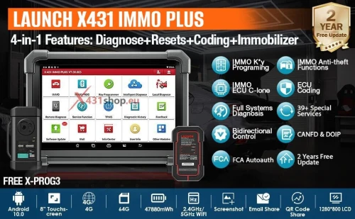 LAUNCH X431 IMMO PLUS Key Programmer XPROG3 IMMO Clone Diag 4 In 1 And 39+ Reset Services