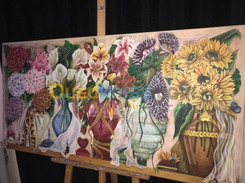 tableau cadre sur toile peinture 100% acrylique fleural réalisation à main