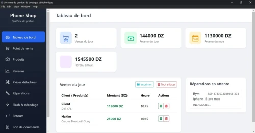 Système de gestion de boutique de téléphonie