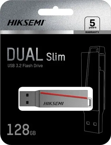 FLASH DISQUE HIKSEMI DUAL SLIM TYPE-C CAPACITTE 128GB E307C USB 3.2 / TYPE C GRIS