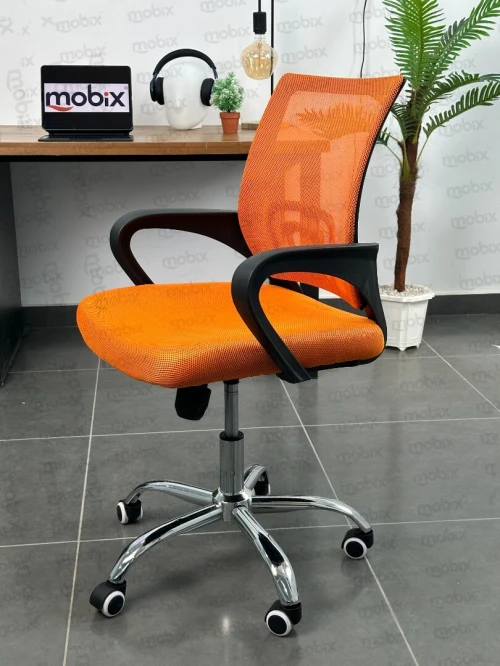 Chaise de bureau opérateur OP-938 orange filet ergonomique avec support lombaire