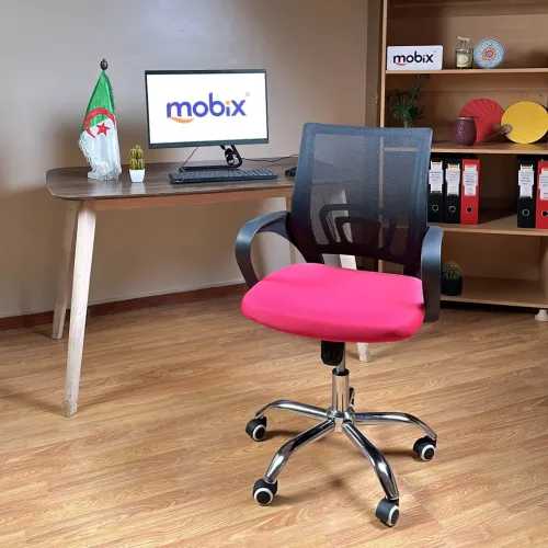 Chaise opérateur filet couleur rose et dos noir ergonomique