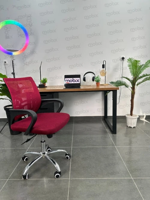 Chaise de bureau opérateur OP-938 rouge filet ergonomique avec support lombaire