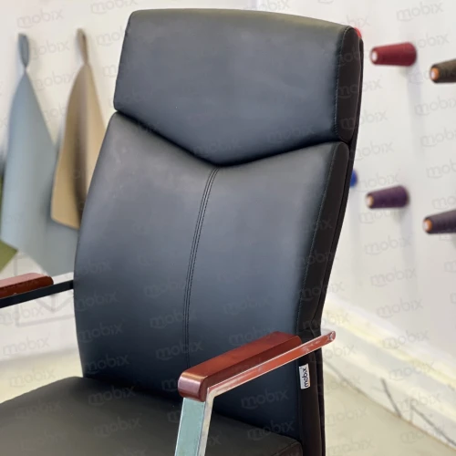 Chaise visiteur AKAR accoudoirs bois exécutif couleur noir de la marque mobix dz