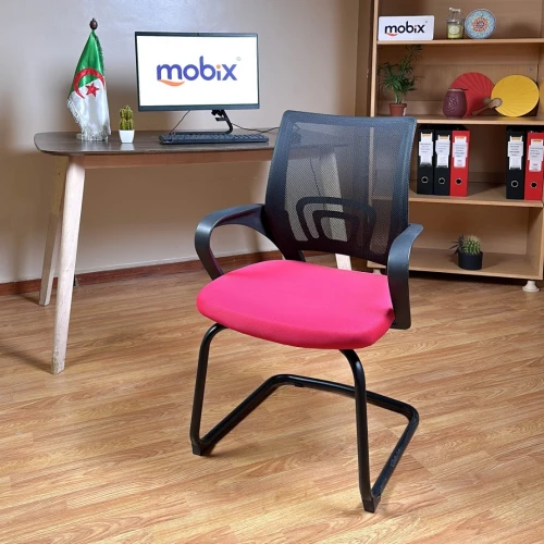 Chaise visiteur filet couleur rose et dos noir ergonomique