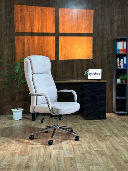 Chaise de bureau opérateur PDG OPERA fauteuil luxueux simili cuir beige Mobix dz