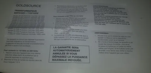 Transformateur 220V AC /100V AC et 110V AC/220V AC