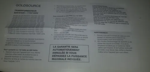 Transformateur 220V/100V Et 110V/220V Puissance Maximale 100W