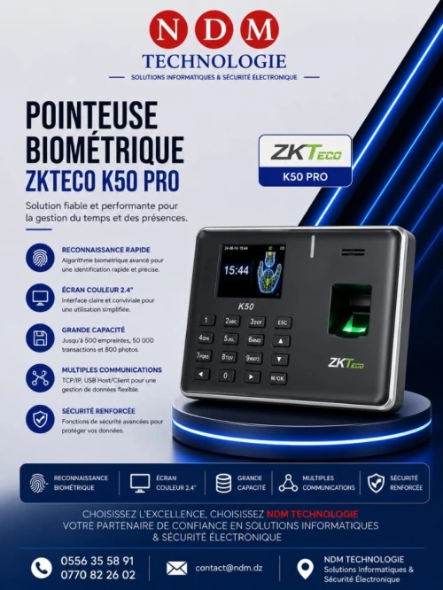 Pointeuse biometrique ZKteco K50 PRO