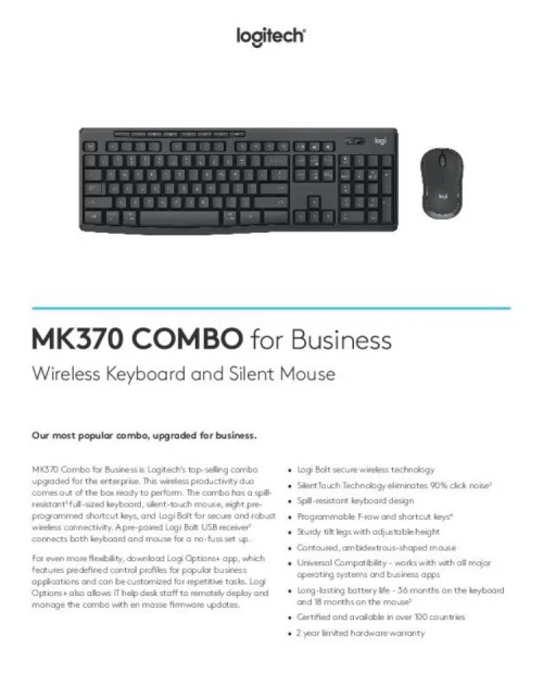 Logitech MK370 Combo for Business - ensemble clavier + souris sans fil