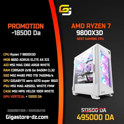 Station GAMING Ryzen 7 9800X3D / 2x16 Go ddr5 / 1Tb ssd / RTX 4070 super / MSI VELOX 100R White 