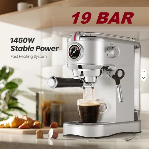 Machine à Café Espresso TRUSTMANN 6En1 ,Pompe 19 Bars, Capacité 1L, Acier Inoxydable