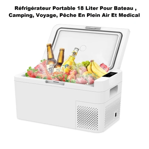 Réfrigérateur Portable Pour Voiture 18 Litres, Refroidisseur à Compresseur 12/24V, Bateau, Camping, Voyage, Pêche En Plein Air Et Midical